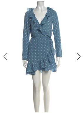 Realisation Par Alexandra Blue Polka Dot mini Wrap Dress with Ruffle Trim small